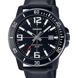 CASIO Men Black Dial & Black Leather Straps Analogue Watch A1981-6