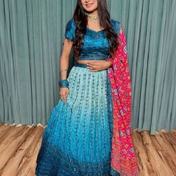 ODETTE Floral Embroidered Semi-Stitched Lehenga & Unstitched Blouse With Dupatta-picture-40