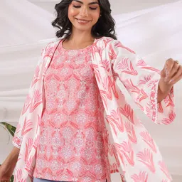 Taavi Handblock Printed Pure Cotton Top With Shrug-image-30