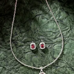 ZENEME Rhodium Plated AD Studded Luxe Sparkle Princess Cut Necklace and Earrings-16