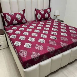 Pure Decor Passion Fur Red Printed Pure Cotton 300 TC Queen Bedsheet Set-2.28m x 2.54m-image-65