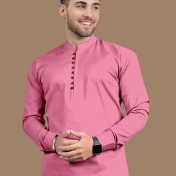 VORTEX Mandarin Collar Roll-Up Sleeves Cotton Straight Short Kurta-image-71