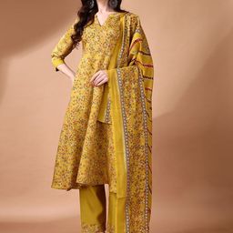 KALINI Ethnic Motifs Printed Anarkali Kurta With Palazzos & Dupatta-image-91