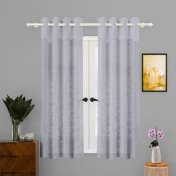 Kuber Industries Grey 2 Pieces Self Design Cotton Window Curtains-10