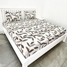 ohello Off White & Grey Floral 300 TC King Bedsheet with 2 Pillow Covers-12