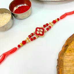 Sangria Kundan Meenakari Stone Studded & Beaded Thread Rakhi-1