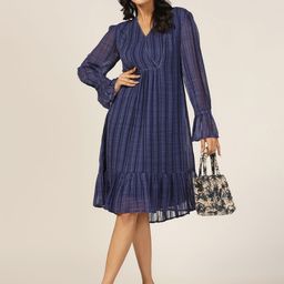 Mustard Striped A-Line Dress-image-1