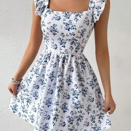 DressBerry Floral Printed Flutter Sleeve Fit & Flare Dress-picture-8