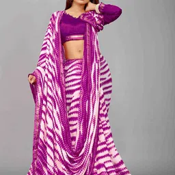 Flip The Style Tie and Dye Dyed Pure Georgette Block Print Saree image 5