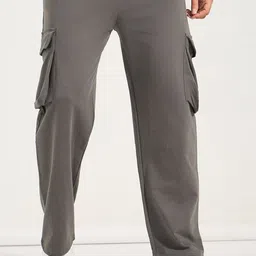 Styli Men Charcoal Mid Rise Oversized Straight Leg Pure Cotton Cargo Track Pant-image-95