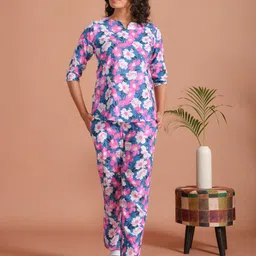 SANSKRUTIHOMES Women Floral Printed V-Neck Top With Trouser Co-Ords-picture-22