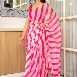 PRETTY PALLU Leheriya Printed Gotta Patti Border Organza Saree-28