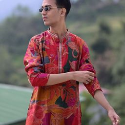 KISAH Men Floral Printed Mandarin Collar Knee Length Kurta-picture-38