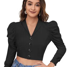 S.K.C Women Puff Sleeves Fitted Crop Top-picture-41
