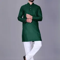 Men Solid, Colorblock, Self Design Straight Kurta (Dark Green)-picture-27