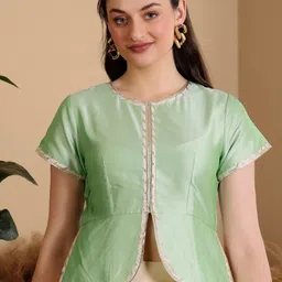 Frolic Rolic Lace Detail Round Neck Short Sleeves Saree Blouse-image-56