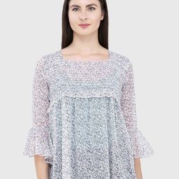 Popwings Women Floral Printed Bell Sleeve Chiffon Peplum Top-image-93