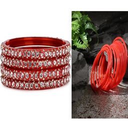 SOMIL Set Of 16 Red Alloy Artificial Stones and Beads Antique Bangles-image-85
