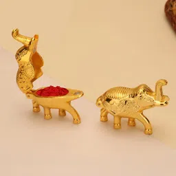 CRAFTAM 2Pcs Yellow Metal Elephant Shape Haldi Kumkum Box-image-16