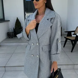 StyleCast x Revolte Printed Double Breasted Overcoat-45