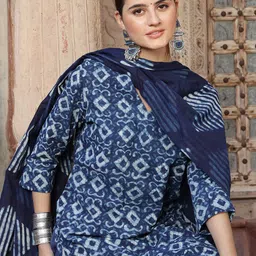 Taavi Ethnic Motifs Printed Pure Cotton Straight Kurta & Trouser With Dupatta-image-72