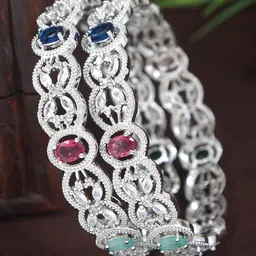 SGA FASHION Set Of 2 Silver-Plated American Diamond Studded Bangles-15