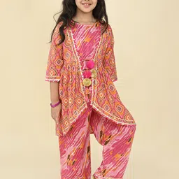 LIL PITAARA Girls Floral Printed Regular Gotta Patti Pure Cotton Top with Palazzos-image-91