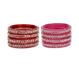 SOMIL Set Of 8 Red Alloy Artificial Stones and Beads Antique Bangles-image-83