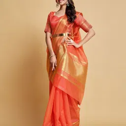 MAHALASA Ethnic Motifs Zari Organza Saree-image-61