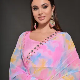 Panzora Abstract Printed Mirror Work Saree image 5