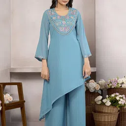 CHHAAP Women Floral Embroidered Regular Sequinned Kurta with Palazzos-image-119