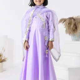 Bannhi Girls Ethnic Motifs Embroidered Regular Kurta with Palazzos & With Dupatta-picture-47