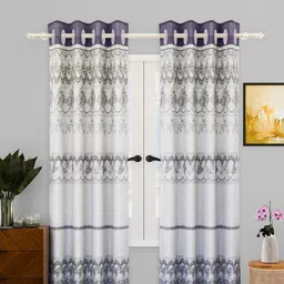 Aura Cream-Coloured & Blue Set of 2 Floral Door Curtain-10
