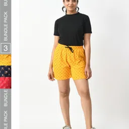 BAESD Women Pack of 3 Printed High Rise Pure Cotton Shorts-picture-48