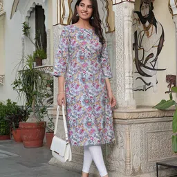 Viharini Floral Printed Cotton Round Neck Straight Kurta-picture-12