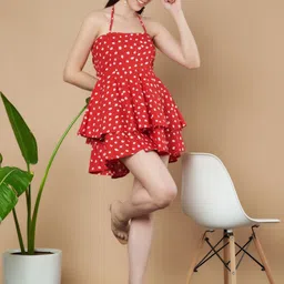COTLAND FASHION Women Polka Dot Printed Halter Neck Fit & Flare Mini Cotton Dress-picture-22