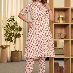 Angvarnika Women Floral Printed Regular Pure Cotton Kurta with Trousers-picture-43