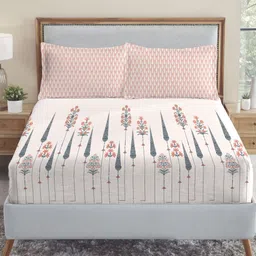 MYTRIDENT Blue & White Floral 210 TC King Bedsheet with 2 Pillow Covers-image-54