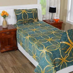 BREVARD Green Geometric 260 TC Woolen Single Bedsheet Set-91.4 cm x 1.82 m x 20.32 cm-image-22