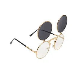PELLE LUXUR Women Grey Lens & Gold-Toned Round Sunglasses with-picture-1