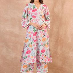 all about you Floral Printed V-Neck Linen Straight Kurta With Palazzos-picture-58