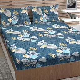 METRO LIVING Blue & White Floral Printed Microfiber 100 TC Queen Bedsheet Set-image-47