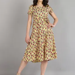 Shiv ali apparels Women Floral Printed A-Line Midi Dress-image-18