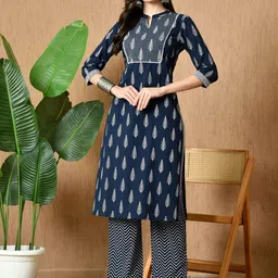 HERE&NOW Women Ethnic Motifs Printed Pure Cotton Kurta with Palazzos-23