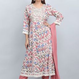 SHIFORY Women Floral Printed Regular Thread Work Kurta with Trousers & With Dupatta-23