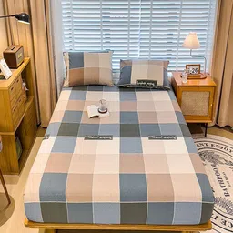 JC HOME Peach-Coloured & Off White Geometric 220 TC Queen Bedsheet with 2 Pillow Covers-4