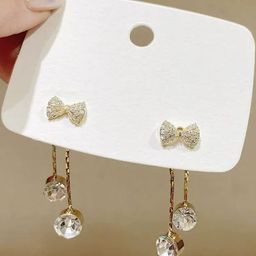 FIMBUL Gold-Plated Crystals Studded Bow Shaped Drop Earrings-picture-39