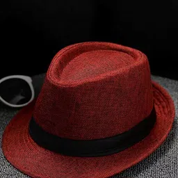 Infispace Men Red Solid Fedora Hat image 2
