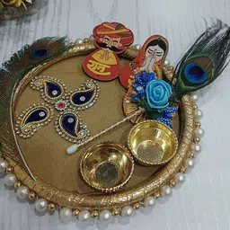 Nutts Stone-studded And Beaded Floral Rakhi With Pooja Plate Roli Chawal & Rakhi Gifts Set-image-60