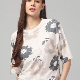 clobug Women Floral Printed Round Neck Cotton T-shirt-image-29